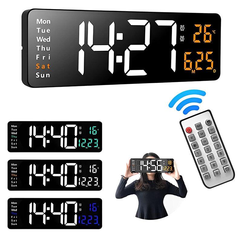 Relógio Digital de Parede com Controle Remoto e Alarme