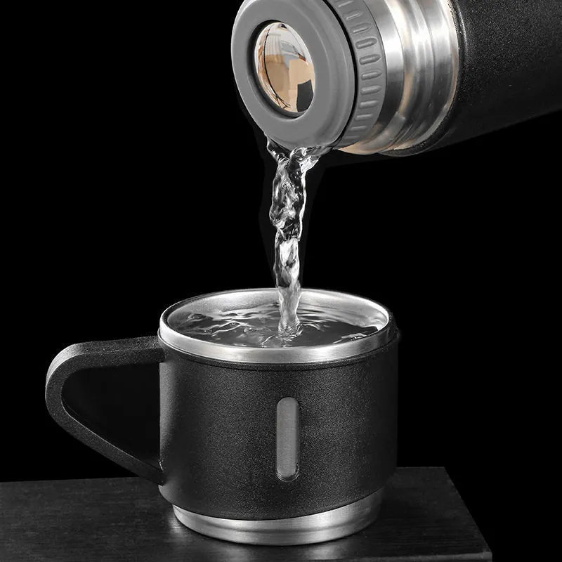Kit Garrafa Térmica de Café 500ml com 3 Xícaras de Vácuo Isolado de Aço Inoxidável