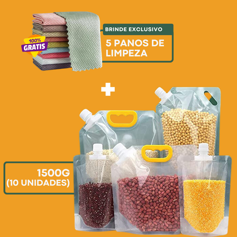 Sacos Potes Premium Armazenador de Alimentos Reutilizáveis - Compre 5 Leve 10