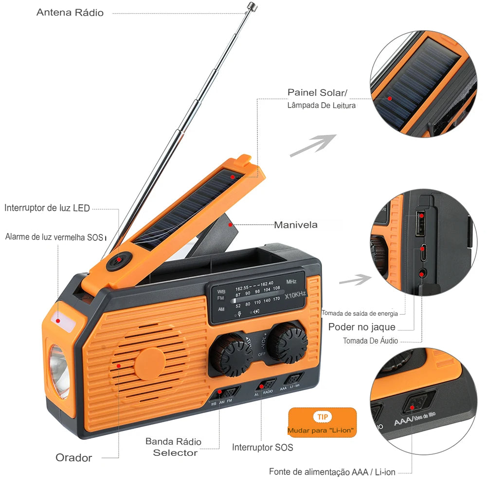 Rádio Portátil amfm de Emergência AlertMax Pro - Sua Segurança em Qualquer Situação de Crise