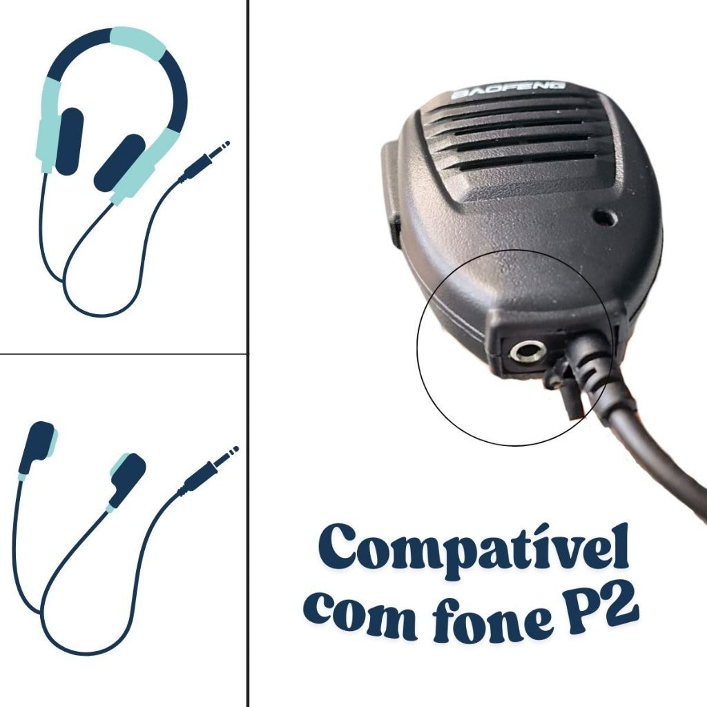 Microfone PTT de Mão para Rádio HT