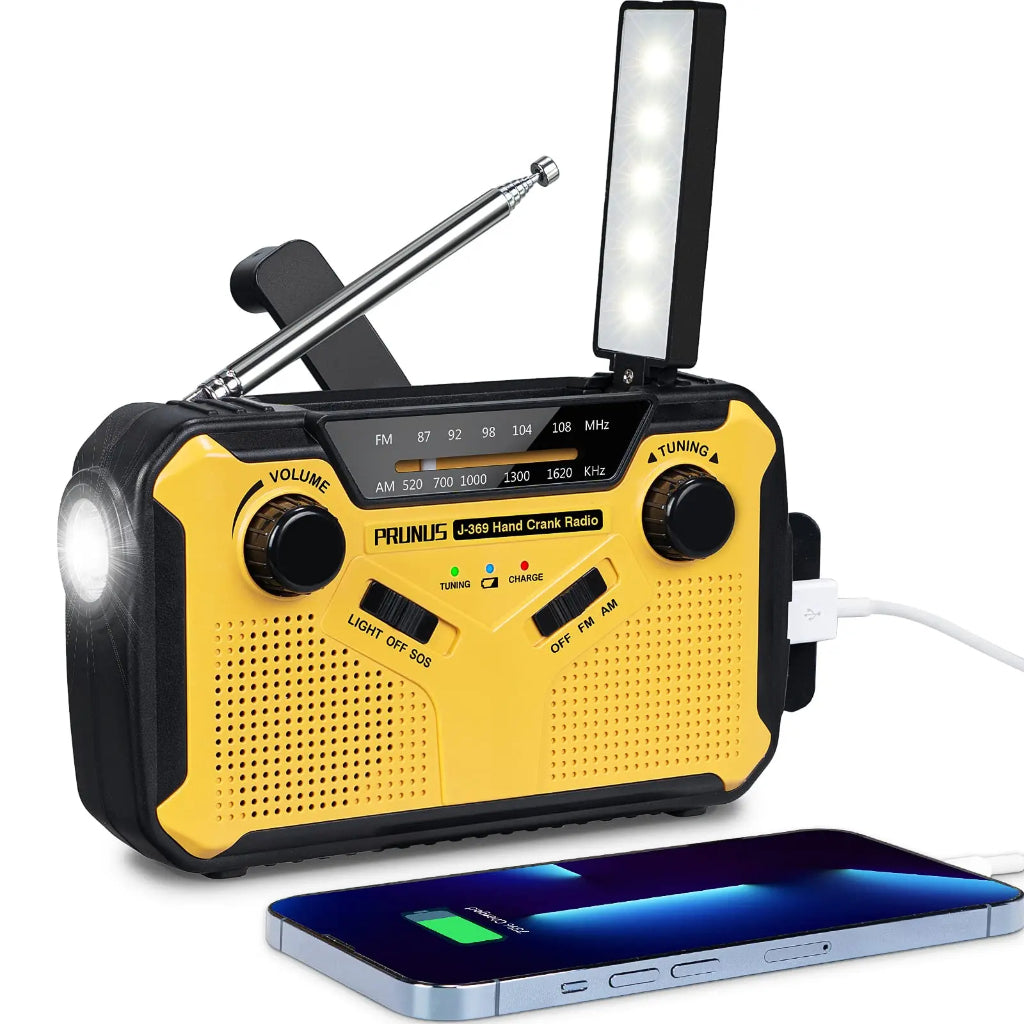 Rádio Portátil Prunus J-369 - 4 em 1 para Emergências e Aventuras