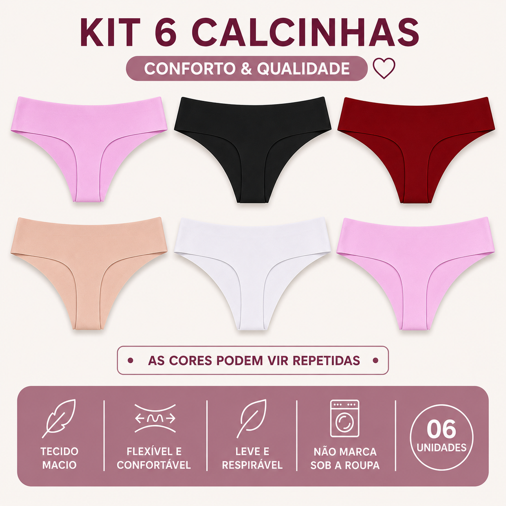 Kit 12 Calcinhas Fio Dental Sem Costura Invisível Sob a Roupa
