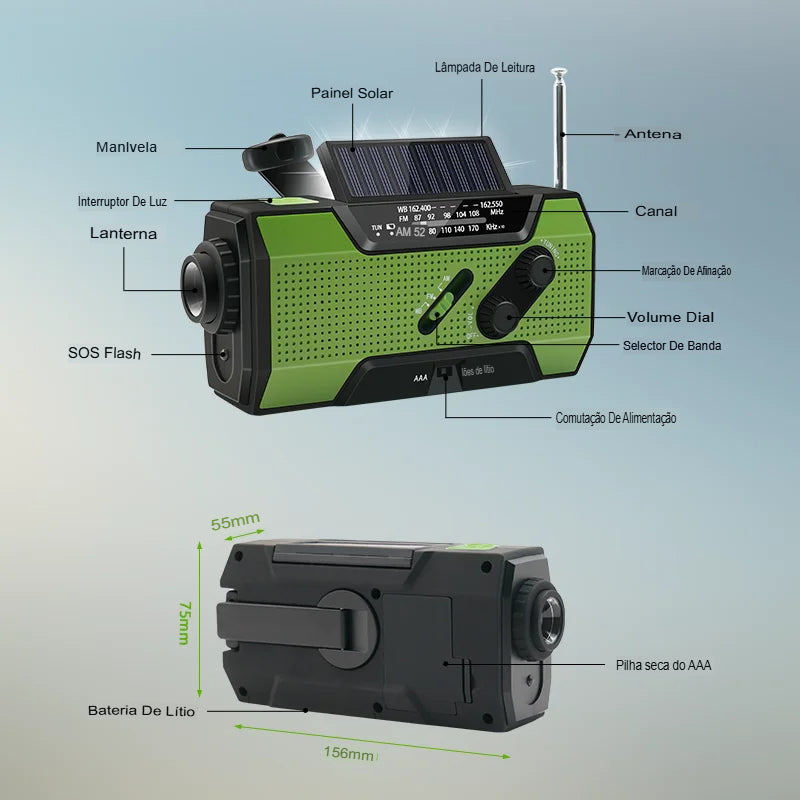 Rádio Portátil AM/FM Urban Link+ NOAA | 5 Fontes de Energia | SOS | À Prova D'Água - Sua conexão vital em qualquer crise - Nunca Fique Sem Comunicação!