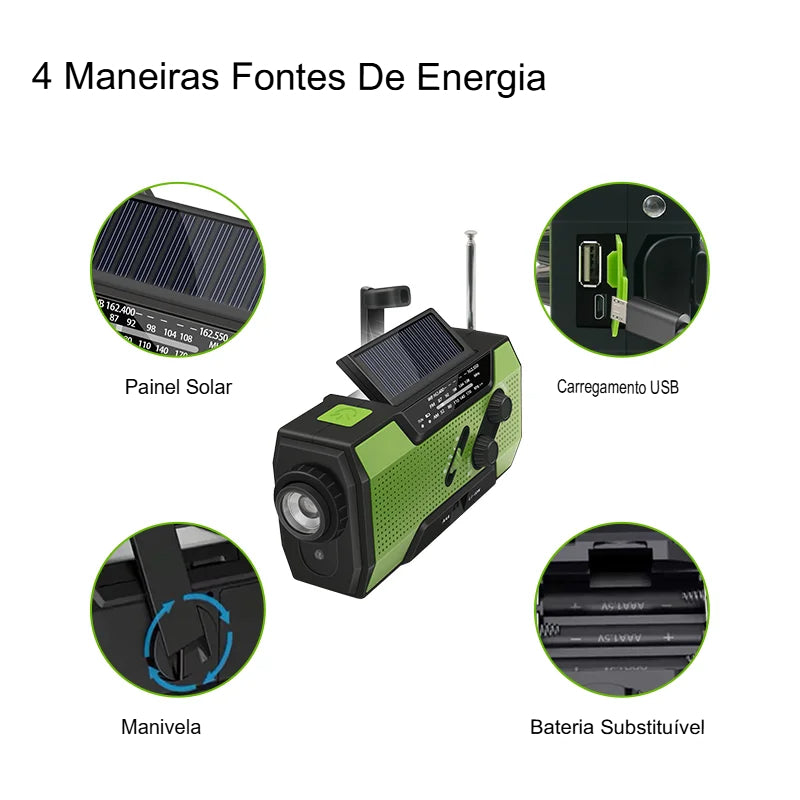 Rádio Portátil AM/FM Urban Link+ NOAA | 5 Fontes de Energia | SOS | À Prova D'Água - Sua conexão vital em qualquer crise - Nunca Fique Sem Comunicação!