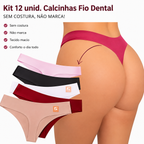 Kit 12 Calcinhas Fio Dental Sem Costura Invisível Sob a Roupa
