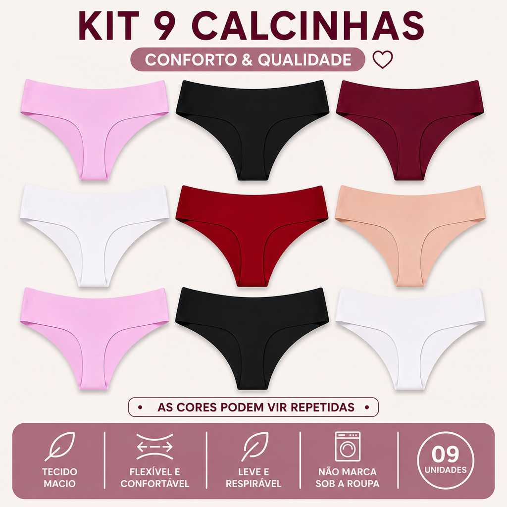 Kit 12 Calcinhas Fio Dental Sem Costura Invisível Sob a Roupa