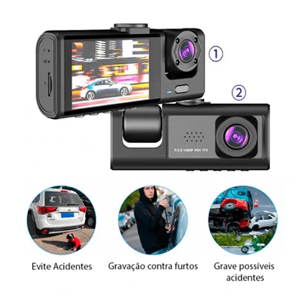 Câmera Veicular Dual 4K Wifi - Visão Completa do Trânsito e da Sua Viagem + (Câmera de Ré de Brinde)