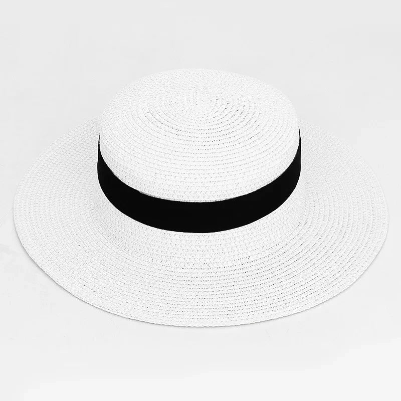 Chapéu Feminino para Praia de Palha Dobrável com Faixa