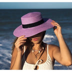 Chapéu Feminino para Praia de Palha Dobrável com Faixa