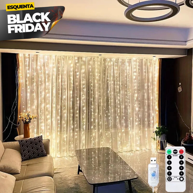 Cortina de LED Decorativa Elegância Clássica de Natal c/ Controle Remoto