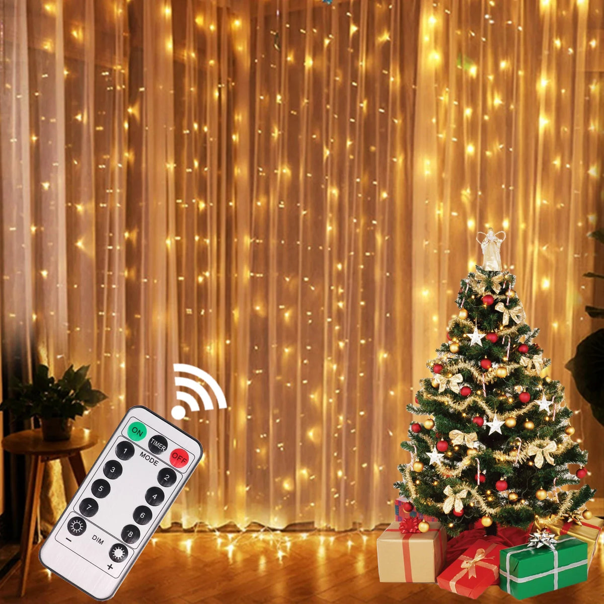 Cortina de LED Decorativa Elegância Clássica de Natal c/ Controle Remoto