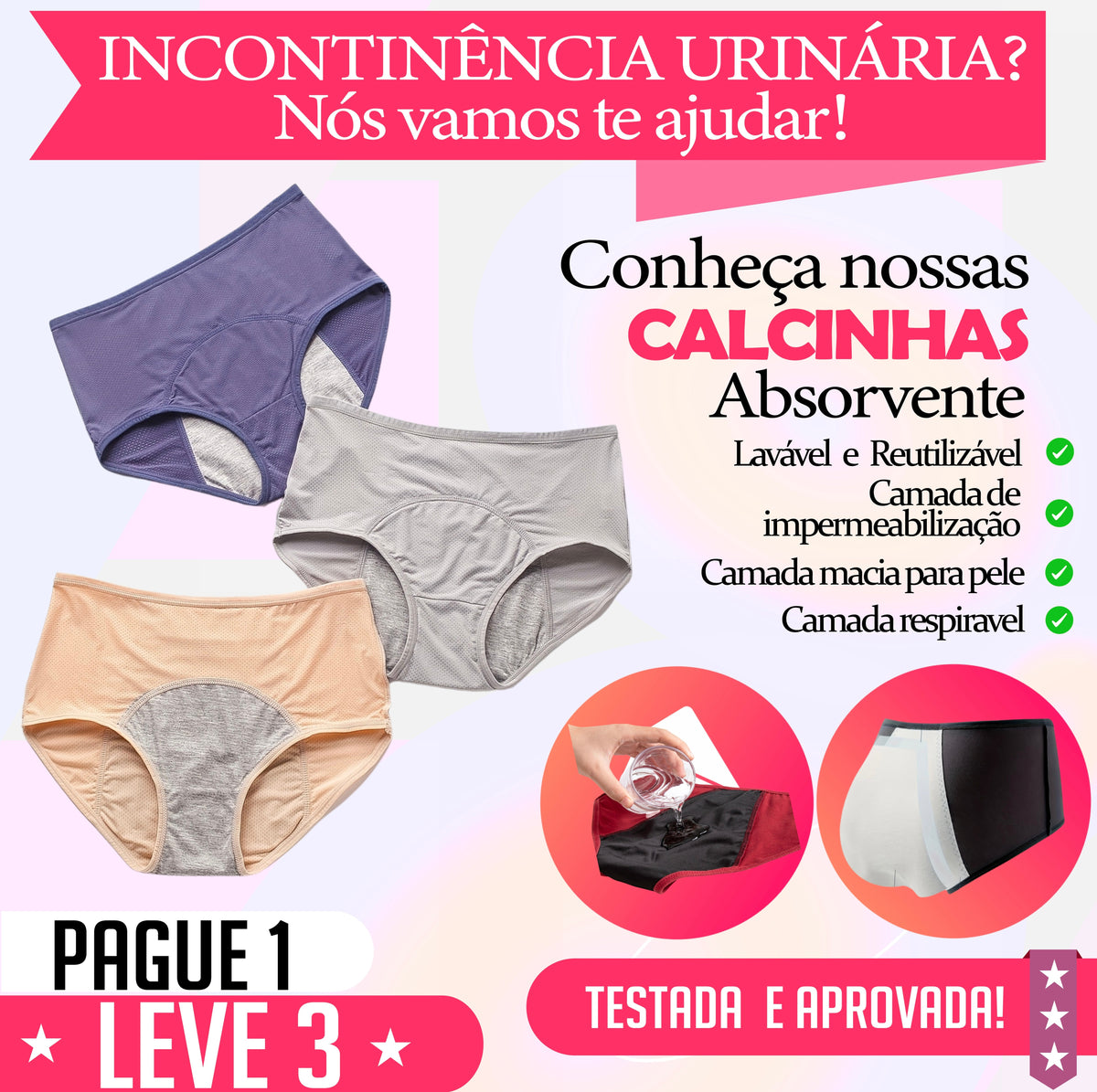 Calcinha Absorvente - DryProtect - Pague 1 Leve 3