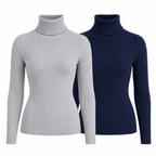 Kit 2 Blusas Femininas de Tricô Gola Alta Cacharrel Manga Longa | CozyBasics