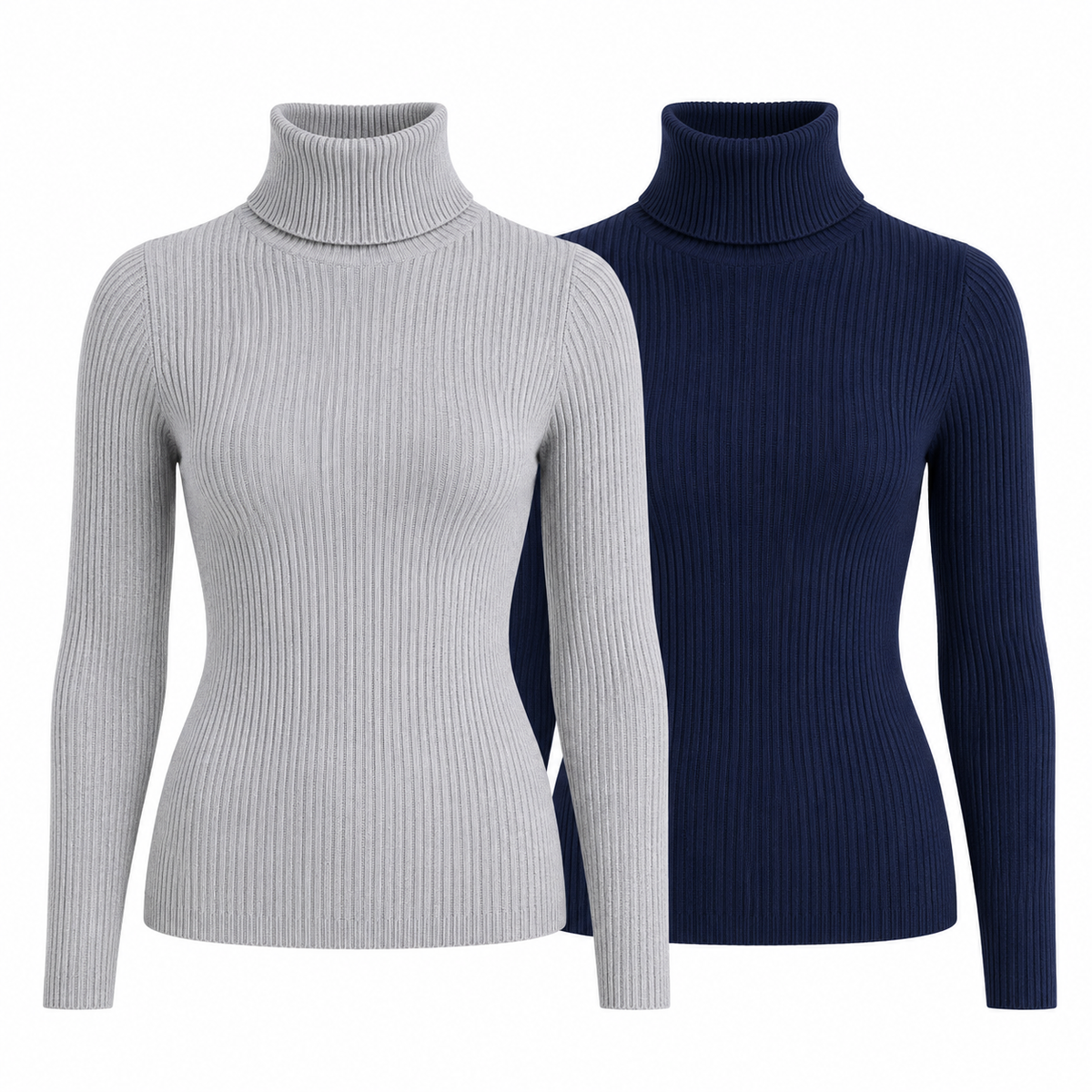 Kit 2 Blusas Femininas de Tricô Gola Alta Cacharrel Manga Longa | CozyBasics