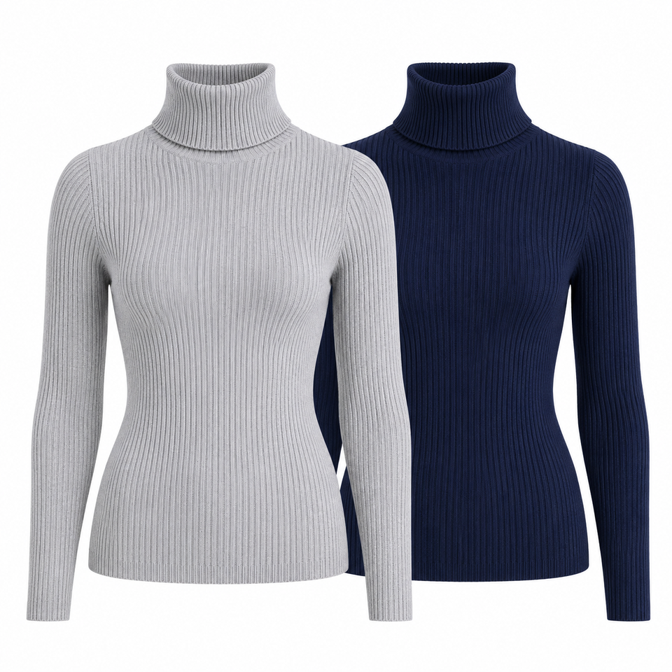 Kit 2 Blusas Femininas de Tricô Gola Alta Cacharrel Manga Longa | CozyBasics
