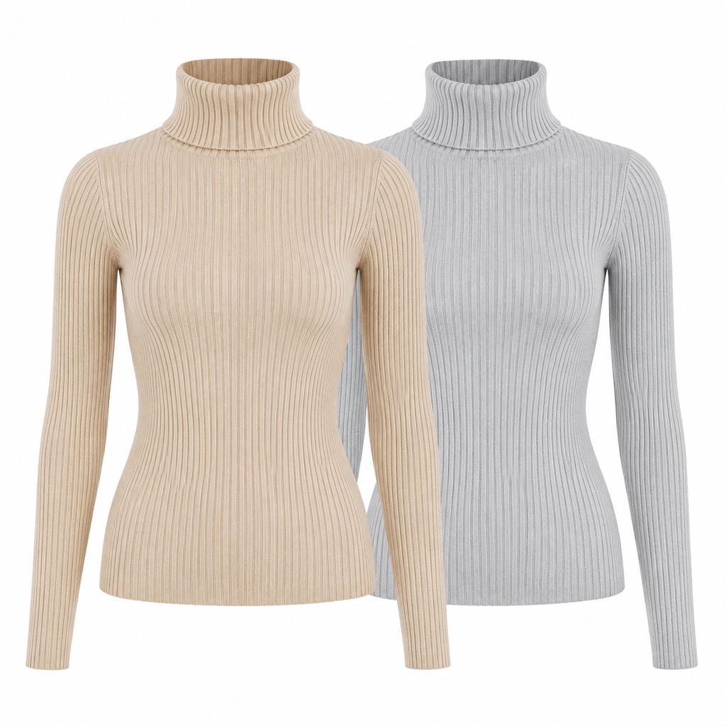 Kit 2 Blusas Femininas de Tricô Gola Alta Cacharrel Manga Longa | CozyBasics