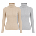 Kit 2 Blusas Femininas de Tricô Gola Alta Cacharrel Manga Longa | CozyBasics