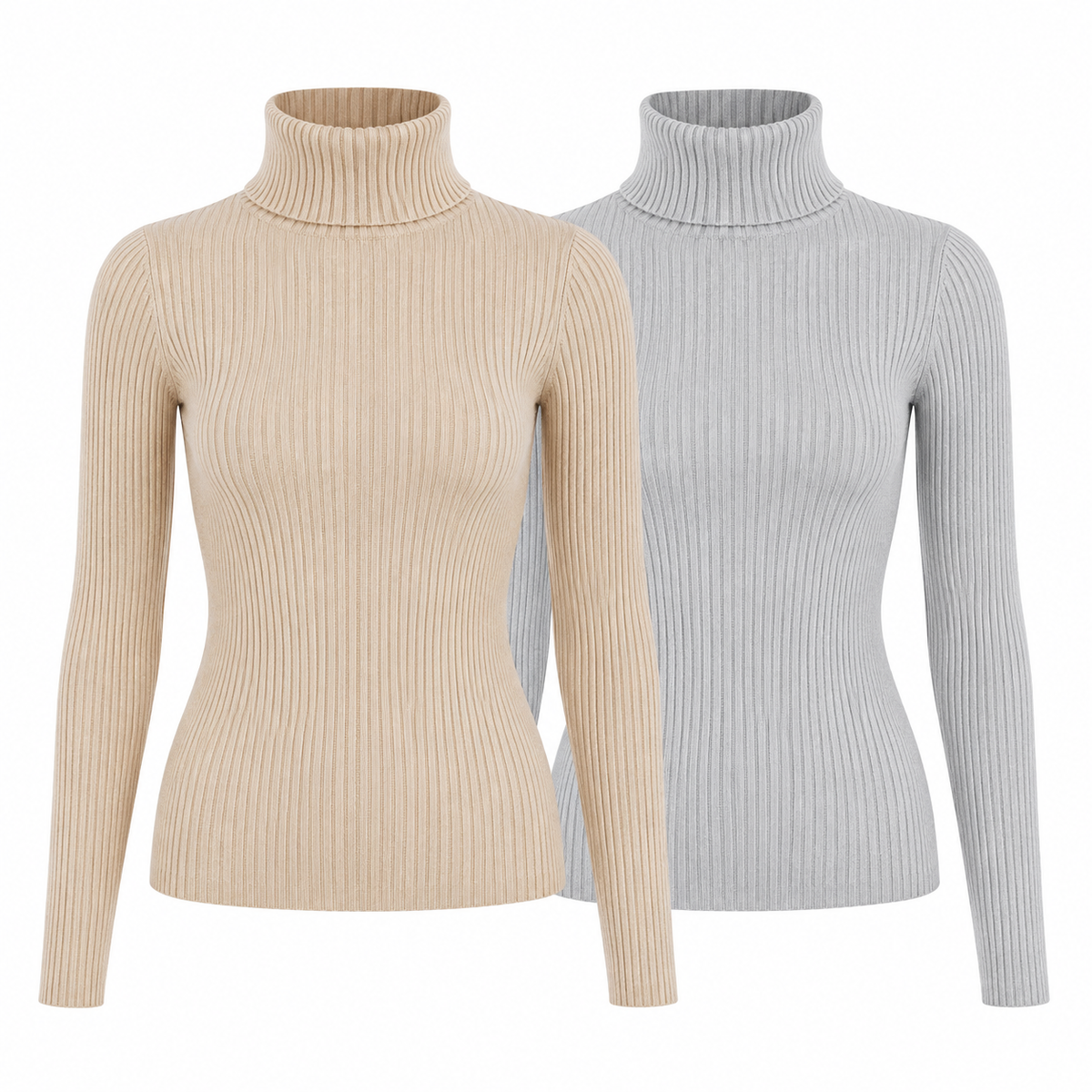 Kit 2 Blusas Femininas de Tricô Gola Alta Cacharrel Manga Longa | CozyBasics