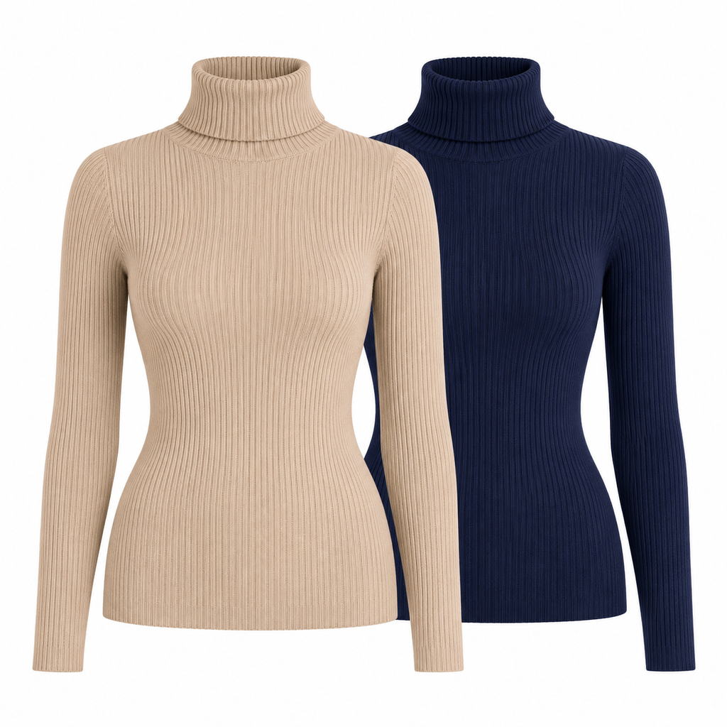 Kit 2 Blusas Femininas de Tricô Gola Alta Cacharrel Manga Longa | CozyBasics