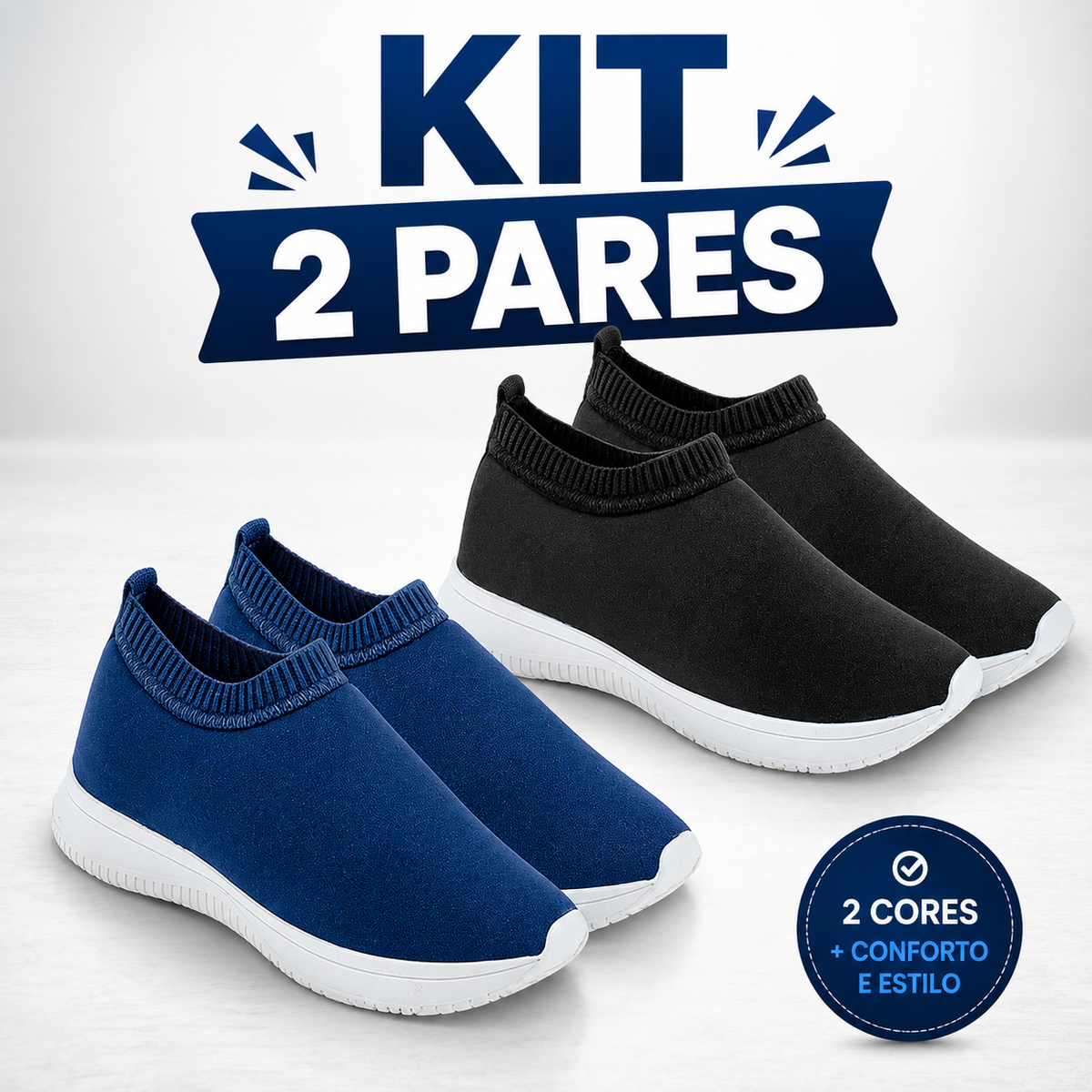 Kit 2 Pares Tênis Unissex Calce Fácil Sem Cadarço