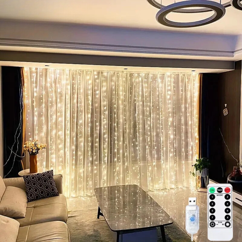 Cortina de LED Decorativa Elegância Clássica de Natal c/ Controle Remoto