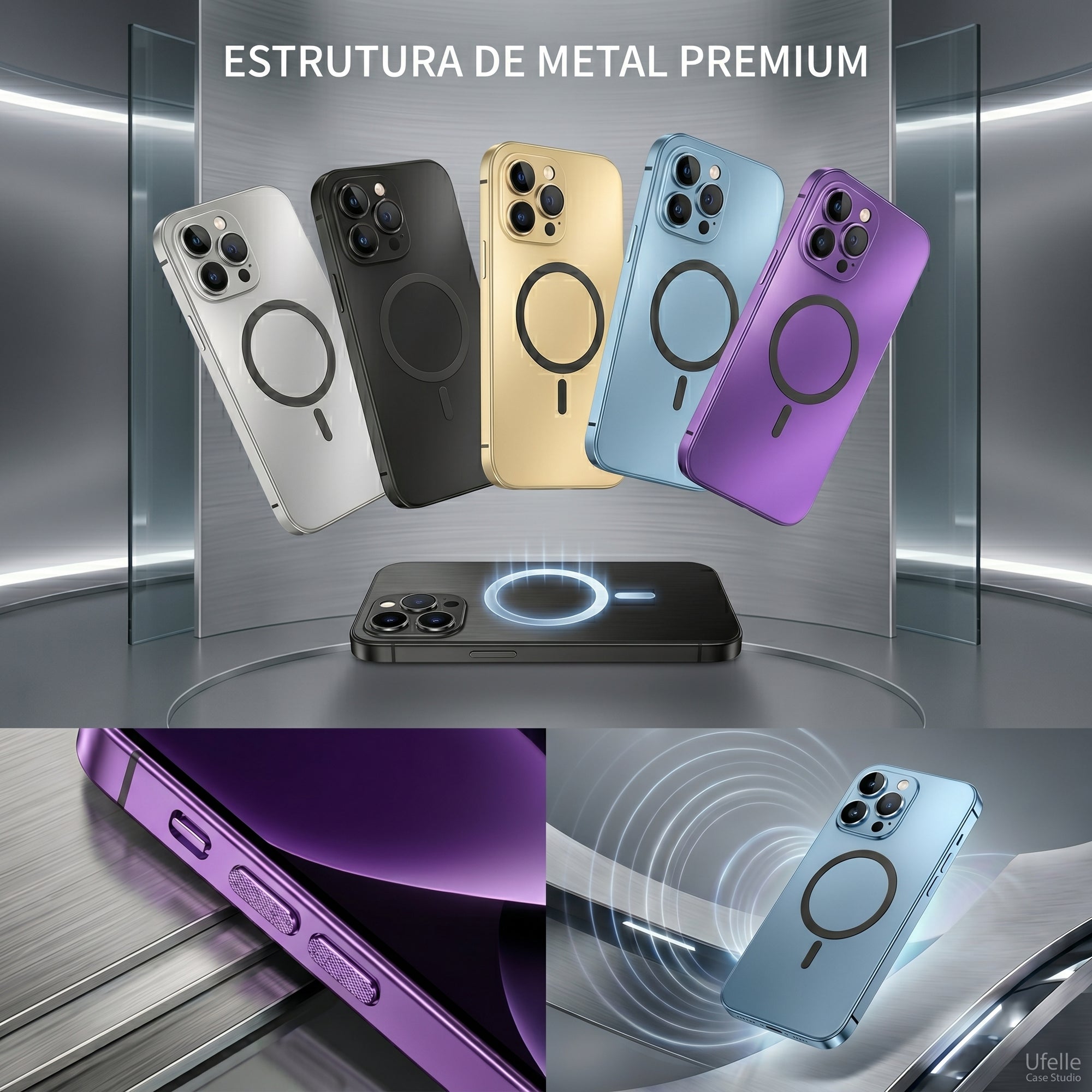 Capa Magnética de Alumínio com Proteção Premium MagSafe
