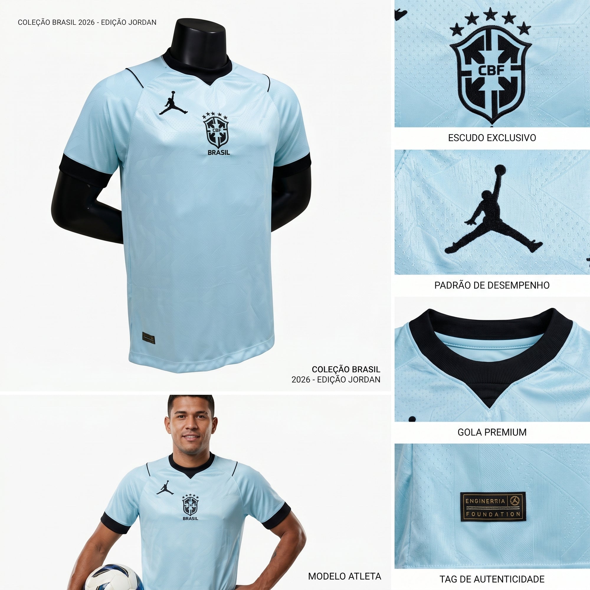 Camisa Torcedor Brasil Masculina 2026 Azul Claro