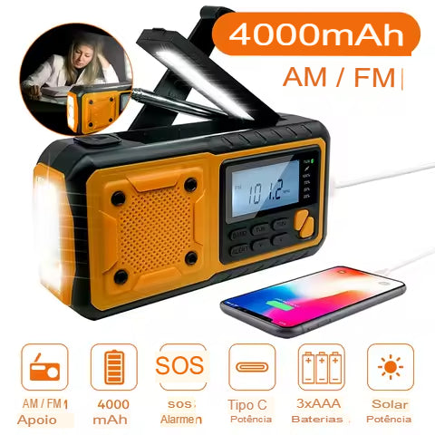 Rádio Portátil Prunus J-369 - 4 em 1 para Emergências e Aventuras