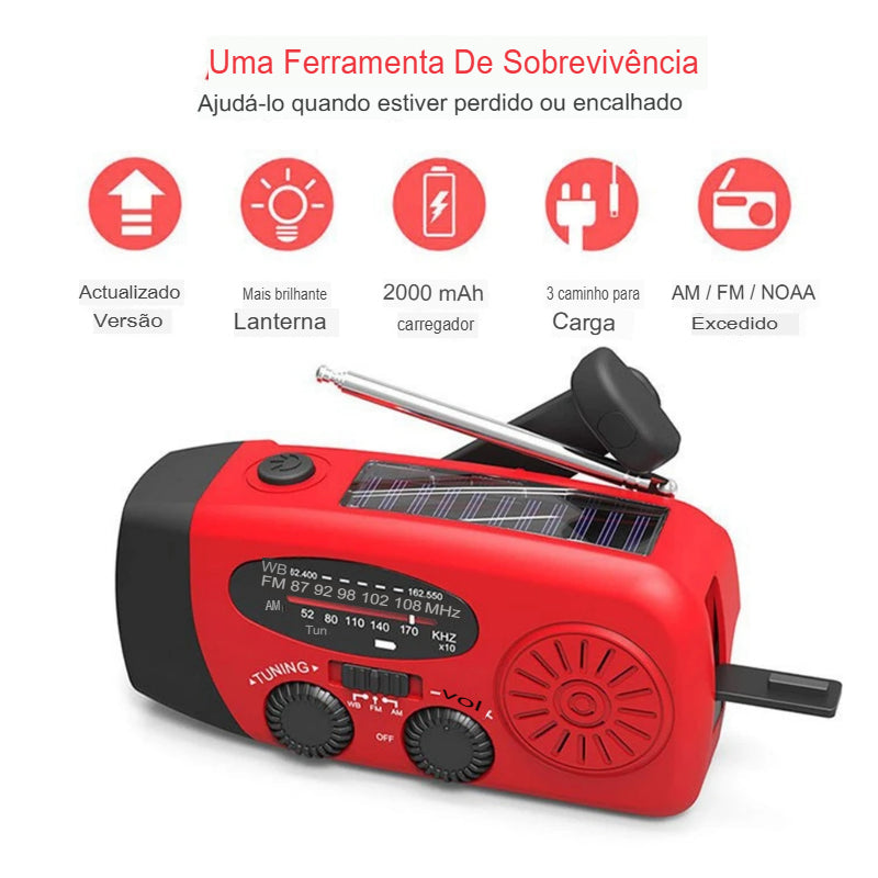 Rádio de Emergência Solar + Manivela "VITALINK" – Sua Conexão Vital em Apagões e Crises Globais