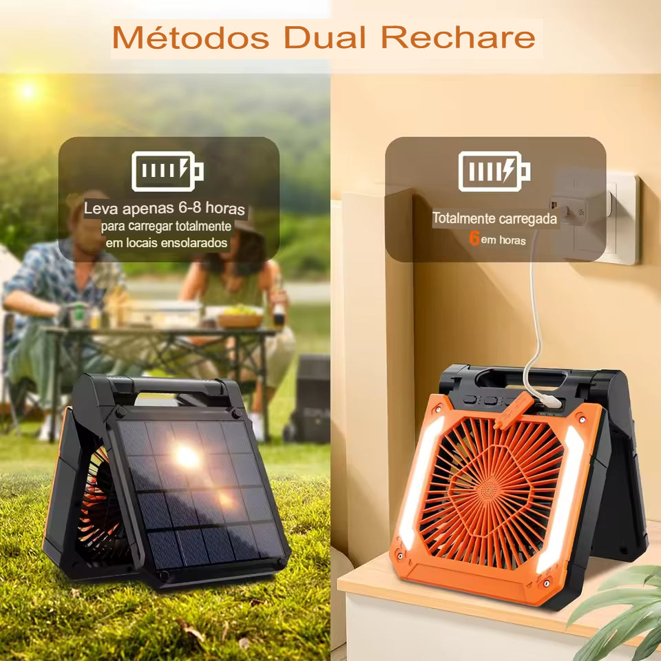 Ventilador Portátil com Bateria 20000mAh + Luz LED e Carregamento Solar