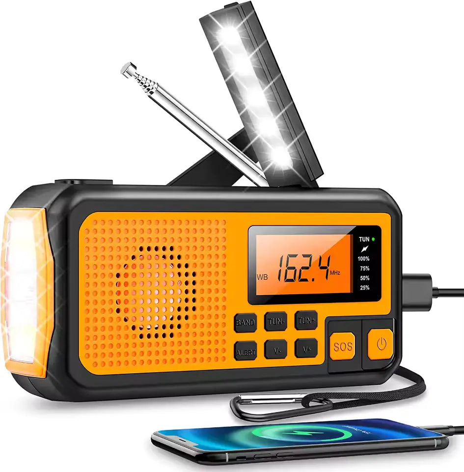 Rádio Portátil Prunus J-369 - 4 em 1 para Emergências e Aventuras