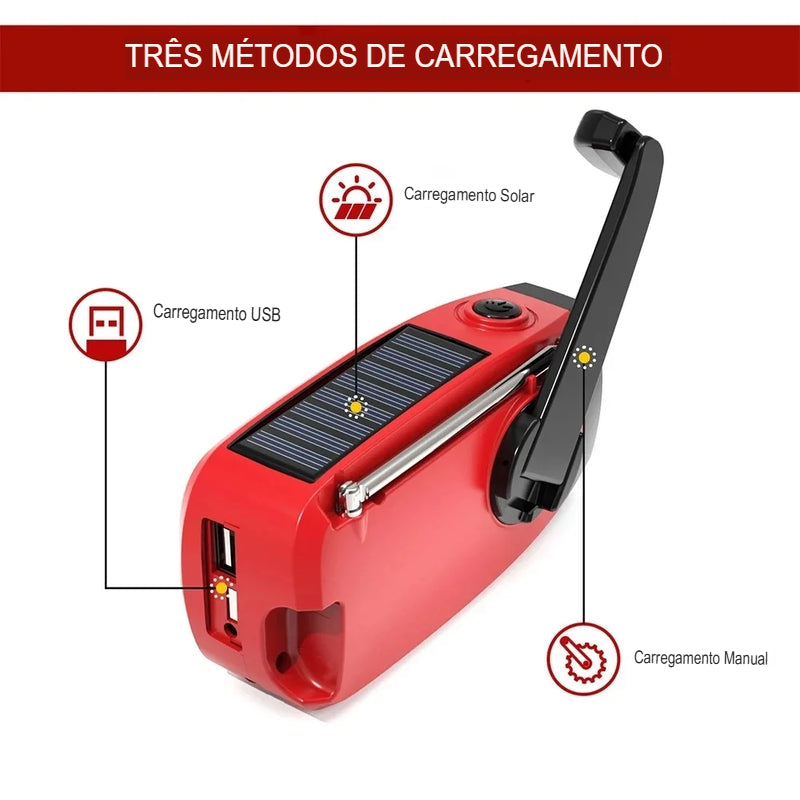 Rádio de Emergência Solar + Manivela "VITALINK" – Sua Conexão Vital em Apagões e Crises Globais