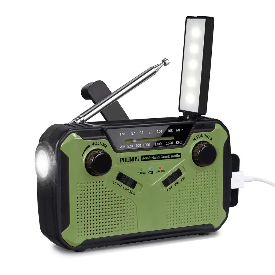 Rádio Portátil Prunus J-369 - 4 em 1 para Emergências e Aventuras