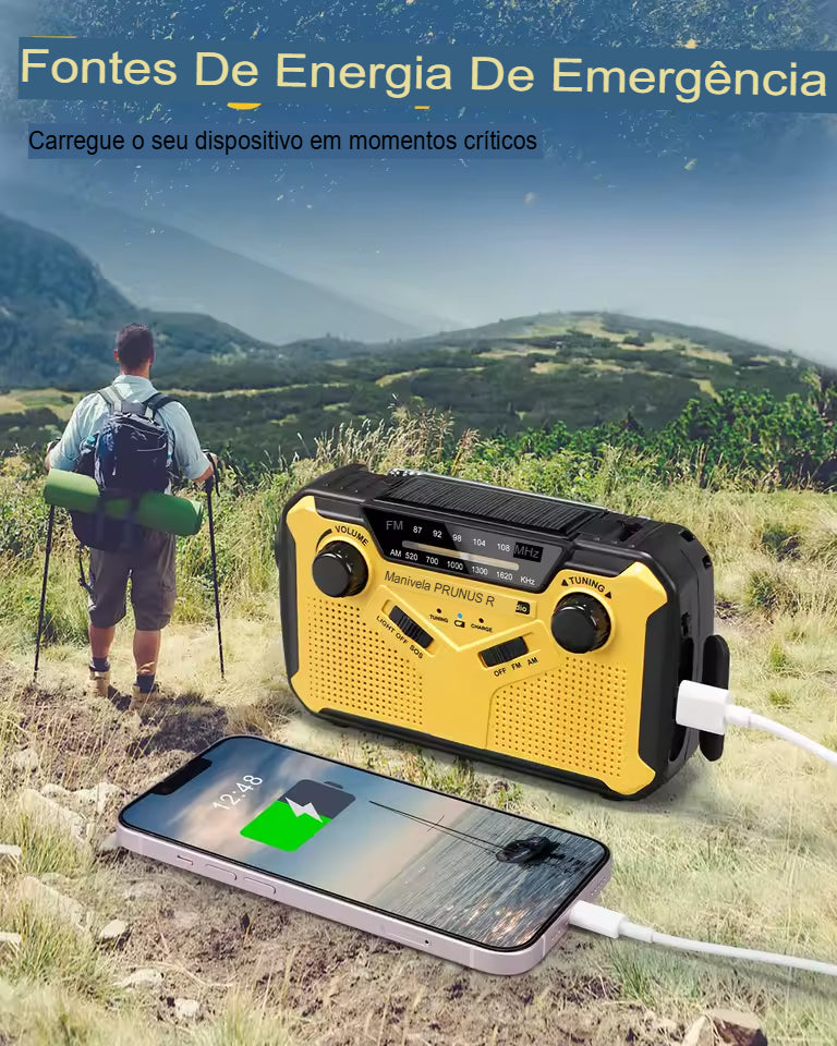 Rádio Portátil Prunus J-369 - 4 em 1 para Emergências e Aventuras