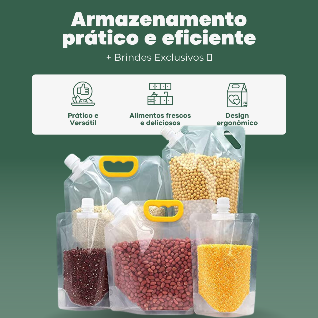 Sacos Potes Premium Armazenador de Alimentos Reutilizáveis - Compre 5 Leve 10