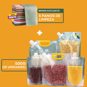 Sacos Potes Premium Armazenador de Alimentos Reutilizáveis - Compre 5 Leve 10