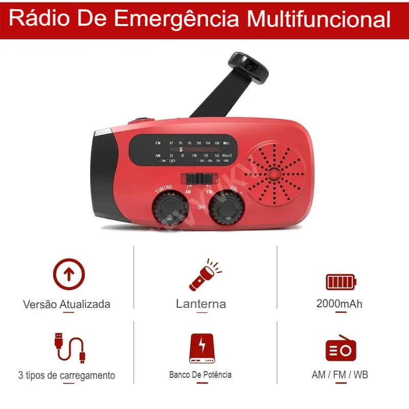 Rádio de Emergência Solar + Manivela "VITALINK" – Sua Conexão Vital em Apagões e Crises Globais