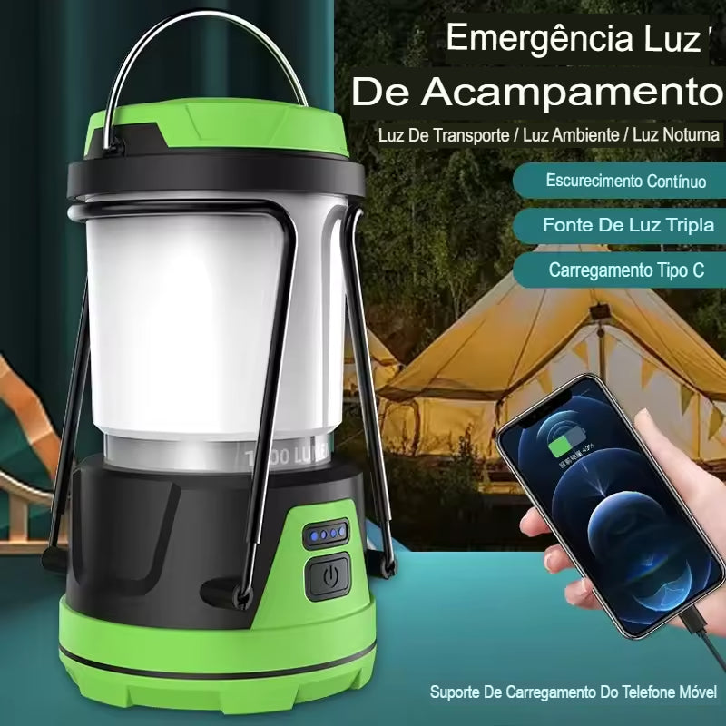 Lanterna de Acampamento 1000LM – A Melhor Luz para Emergências e Apagões