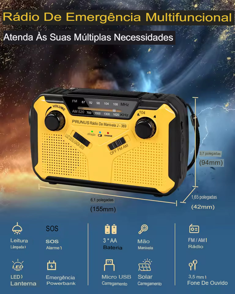 Rádio Portátil Prunus J-369 - 4 em 1 para Emergências e Aventuras