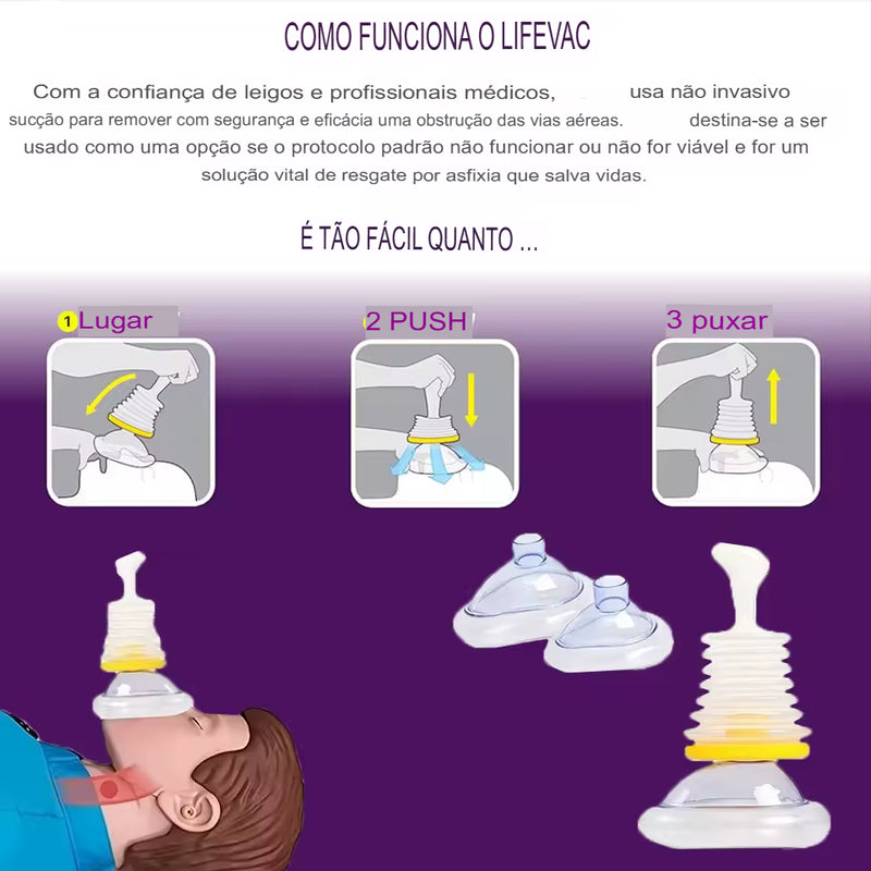 Kit de Primeiros Socorros para RCP + Desengasgador LifVac – Sobrevivência em Emergências