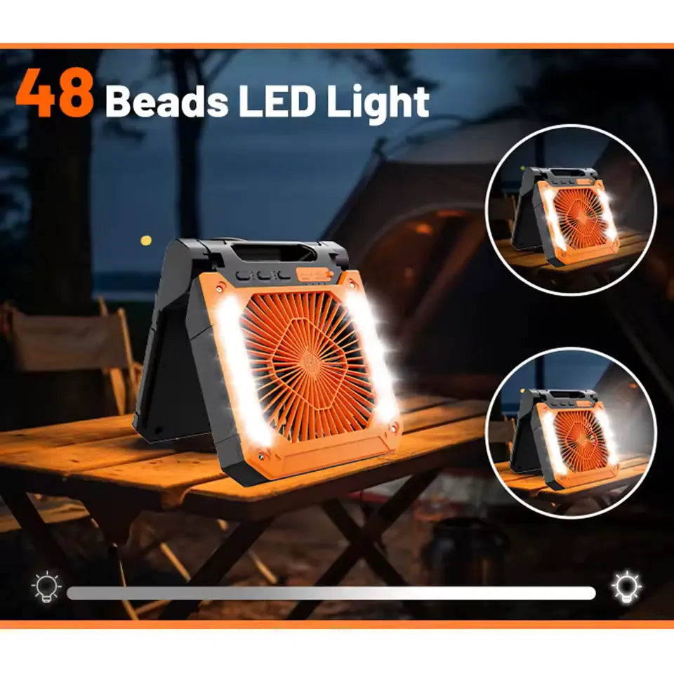 Ventilador Portátil com Bateria 20000mAh + Luz LED e Carregamento Solar