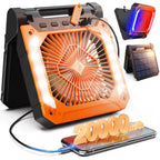 Ventilador Portátil com Bateria 20000mAh + Luz LED e Carregamento Solar