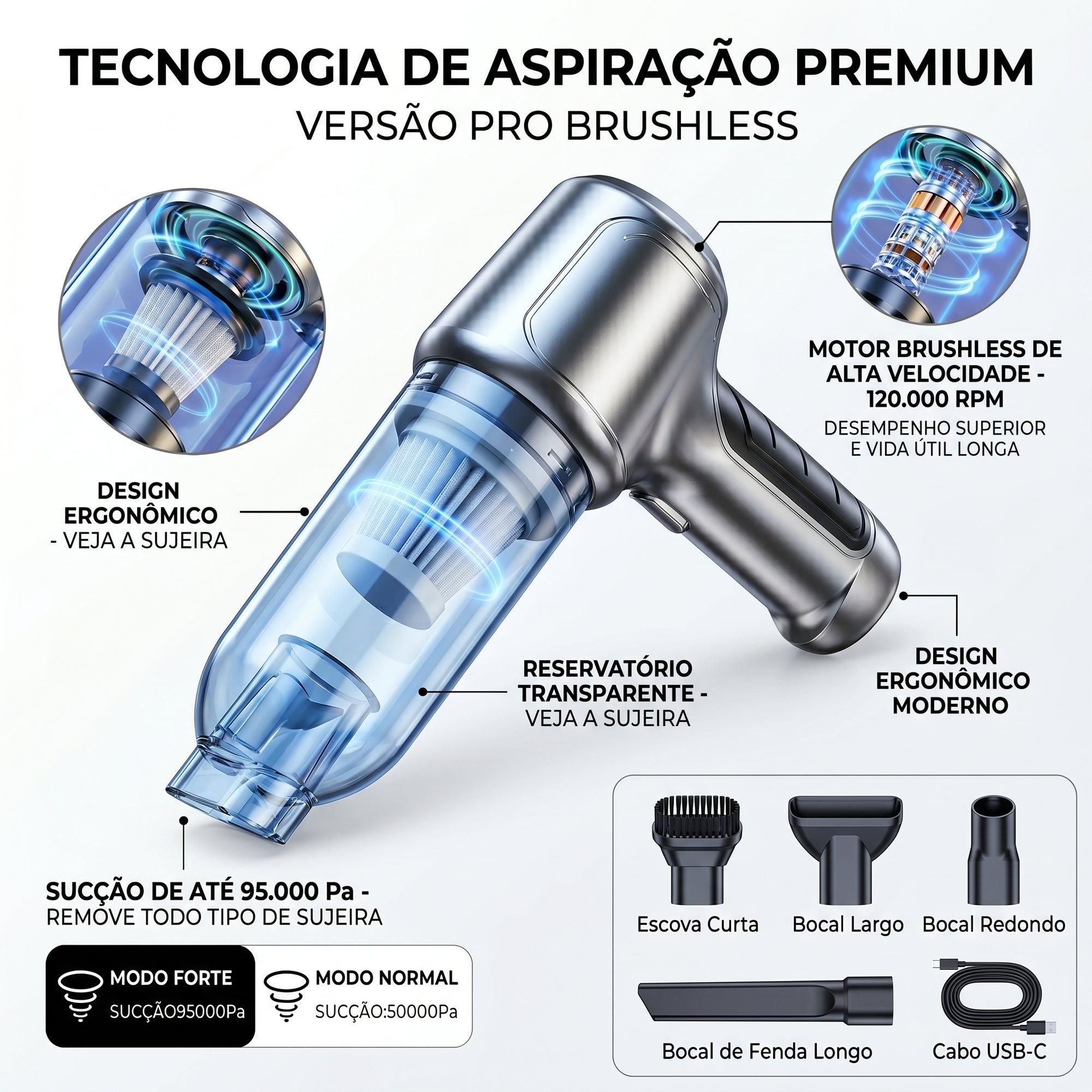 Aspirador de Pó e Água Portátil Limpeza Completa