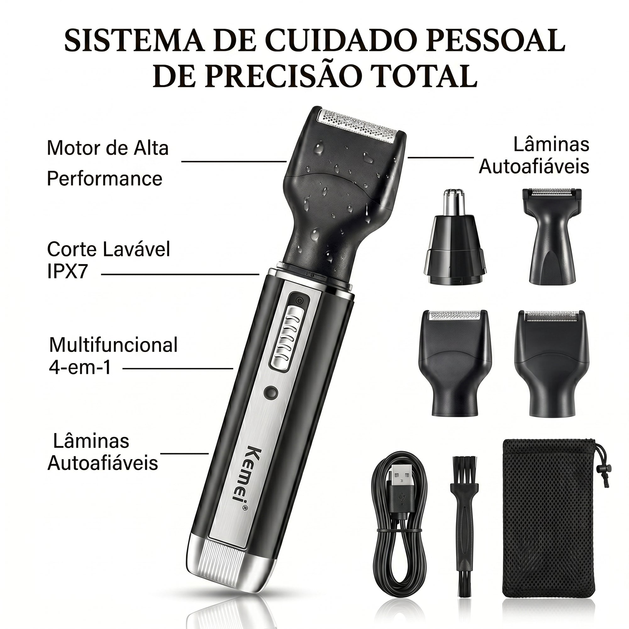 Aparador de Pelos Elétrico 4x1
