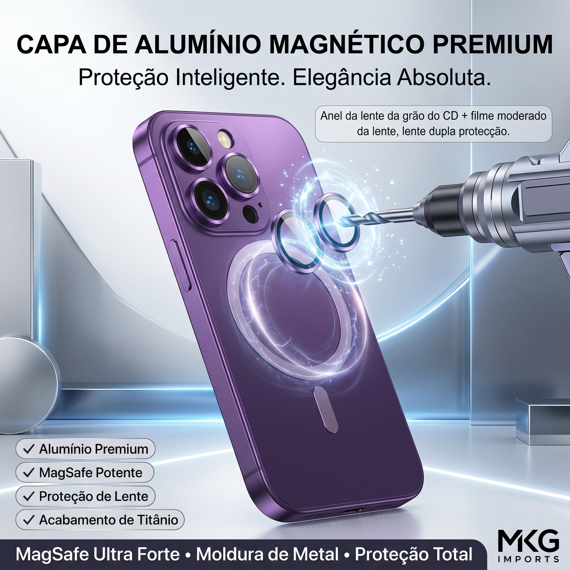Capa Magnética de Alumínio com Proteção Premium MagSafe