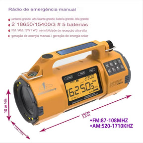 Rádio de Emergência Multifuncional ABAB – AM/FM/SW + Lanterna + Carregador USB