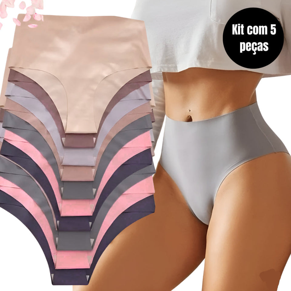 Kit 5 Calcinhas Femininas Cós Alto Sem Costura – Corte a Laser Conforto