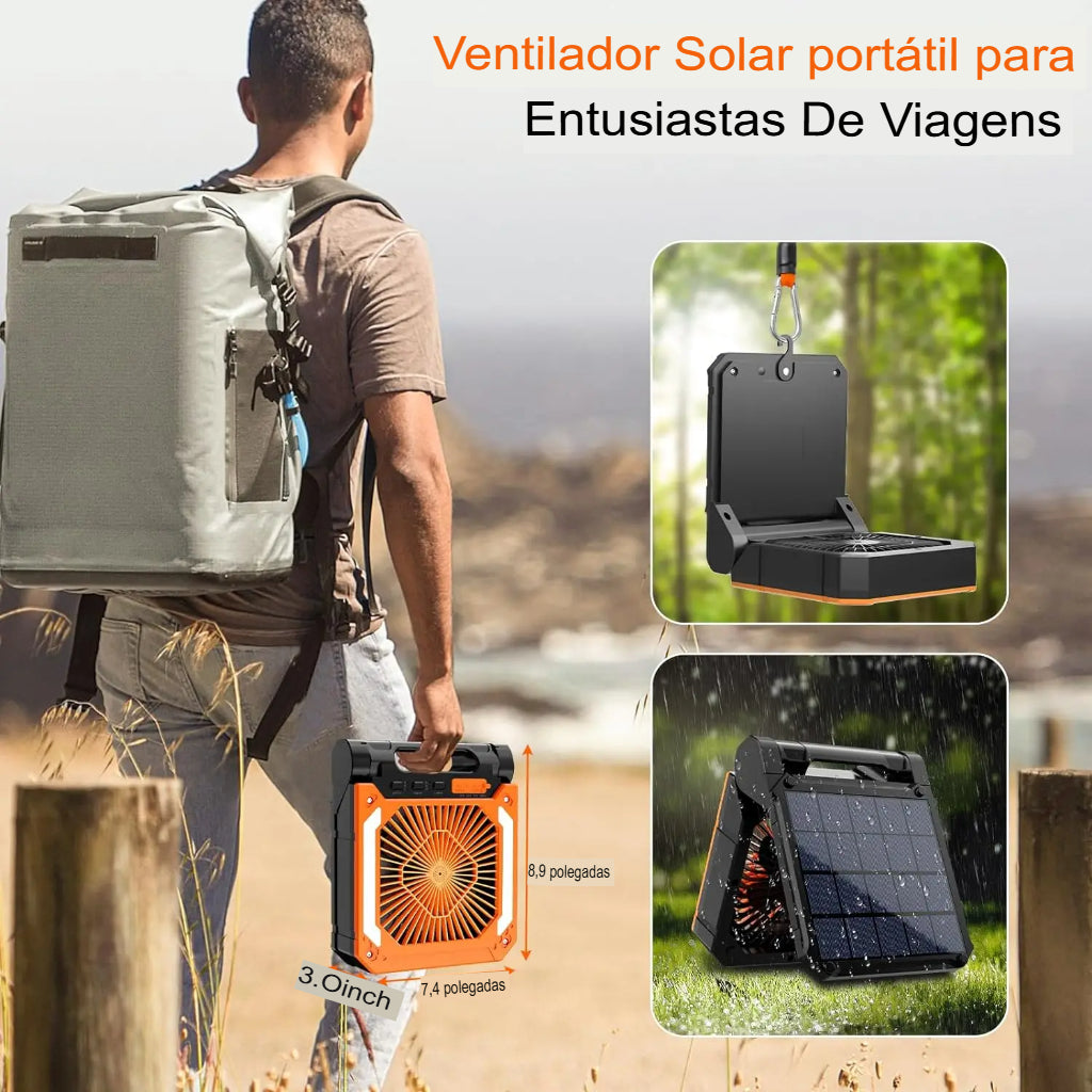 Ventilador Portátil com Bateria 20000mAh + Luz LED e Carregamento Solar
