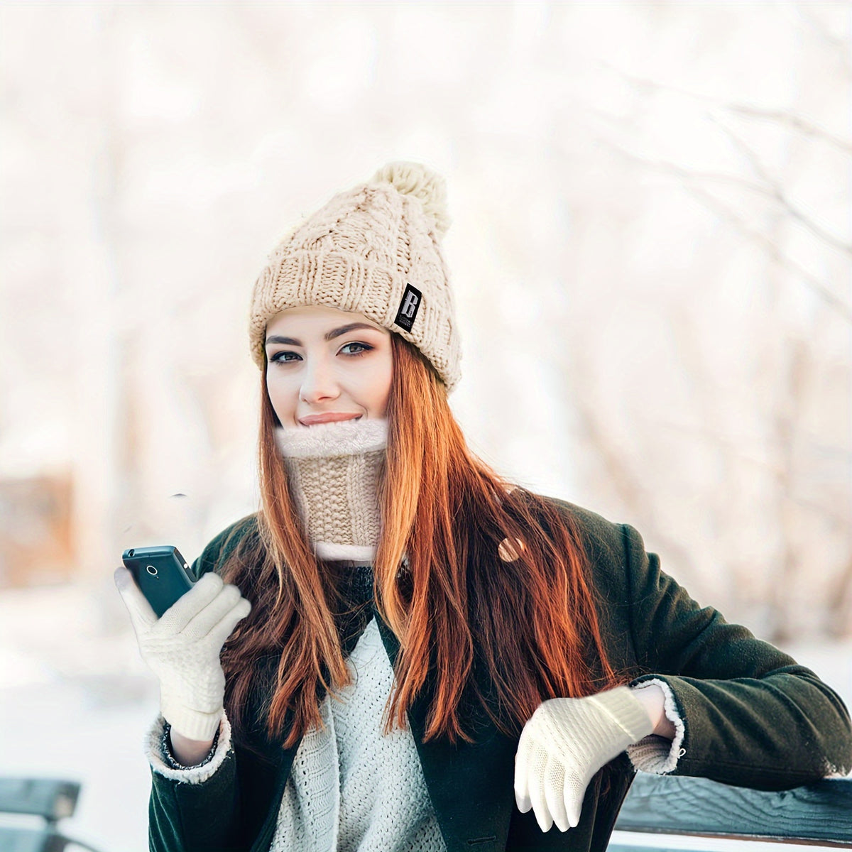 Conjunto de 3 Peças para Mulheres: Gorro Winter Luxe